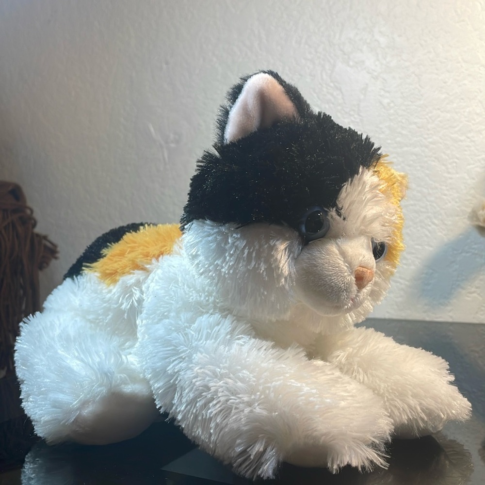 Aurora Calico Cat Flopsies Plush Black White Orange Blue Eyes
